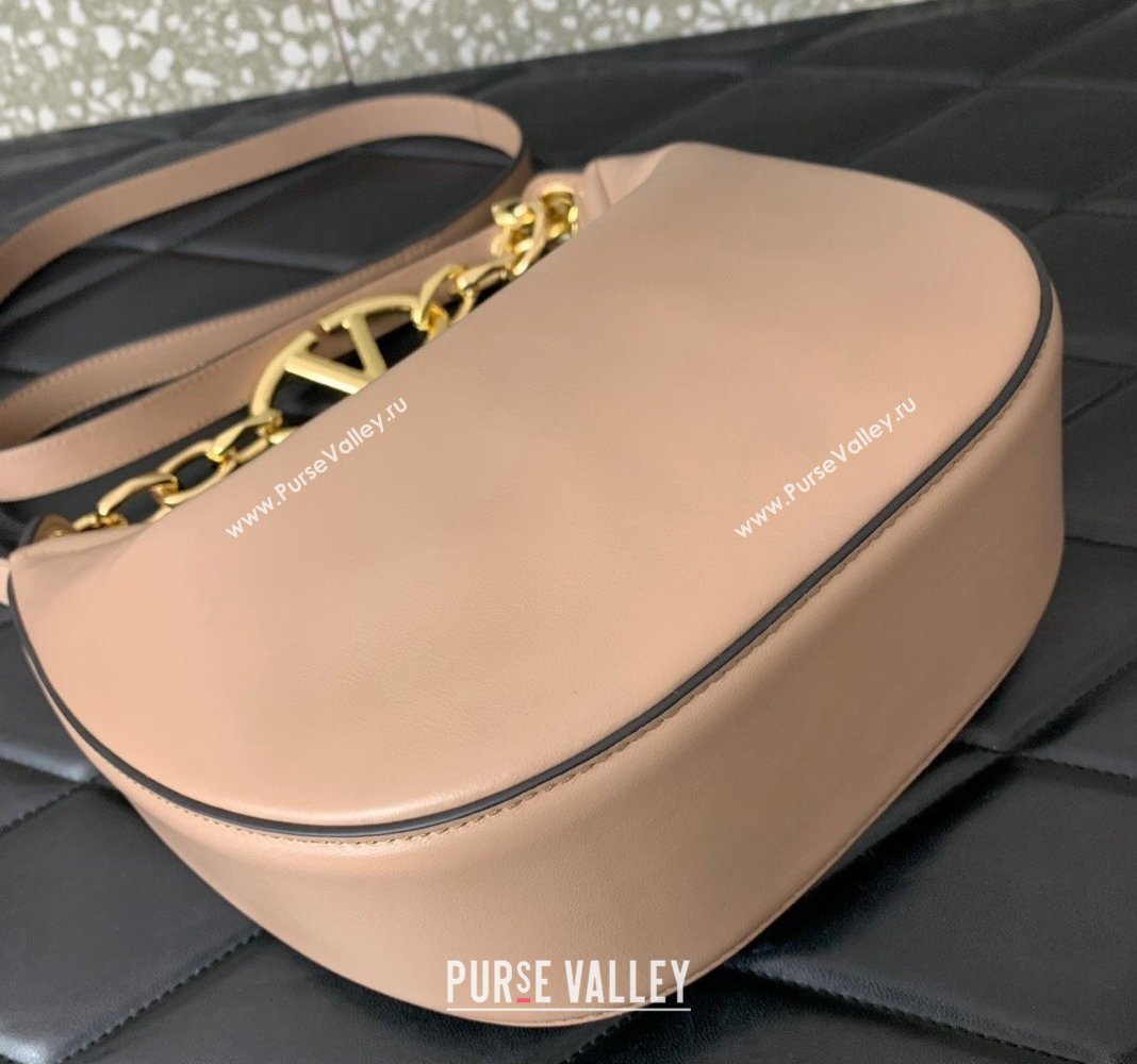 Valentino VLogo Moon Mini Hobo Bag in Nappa Leather with Chain Nude 2024 VLTN0096 (LN-240313024)