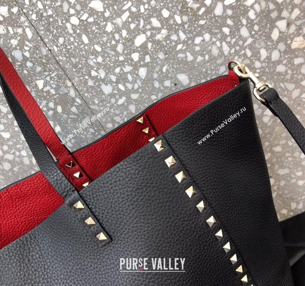 Valentino Rockstud Grainy Calfskin Reversible Tote Bag Red/Black 2024 0077 (LN-240313028)