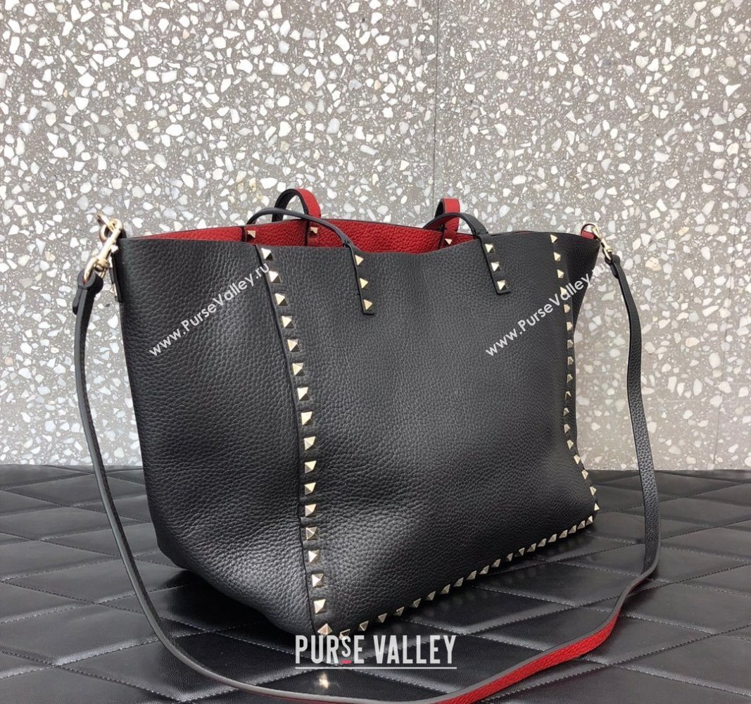 Valentino Rockstud Grainy Calfskin Reversible Tote Bag Red/Black 2024 0077 (LN-240313028)