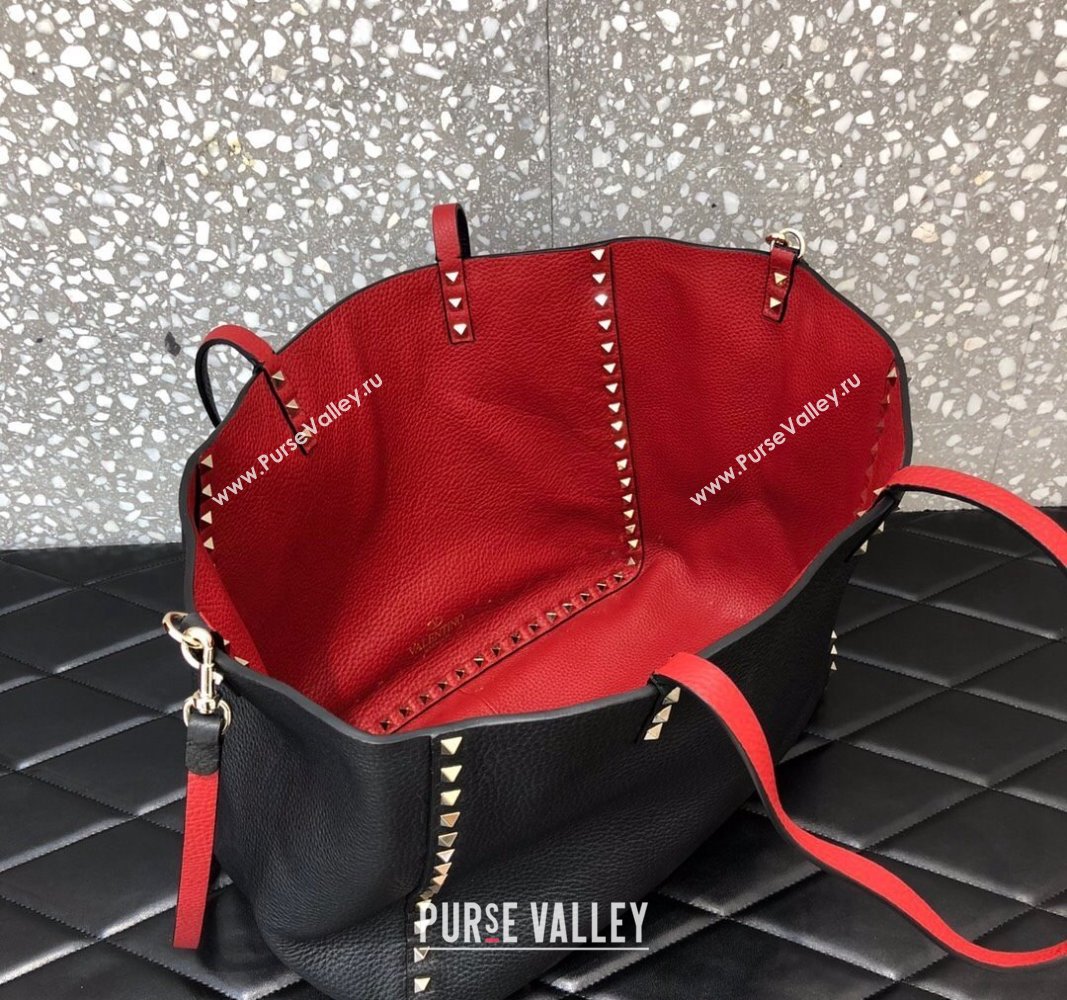 Valentino Rockstud Grainy Calfskin Reversible Tote Bag Red/Black 2024 0077 (LN-240313028)