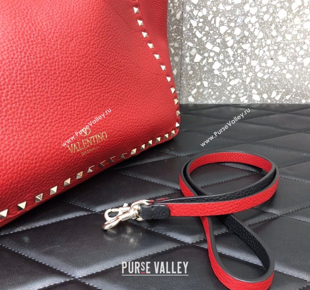 Valentino Rockstud Grainy Calfskin Reversible Tote Bag Red/Black 2024 0077 (LN-240313028)