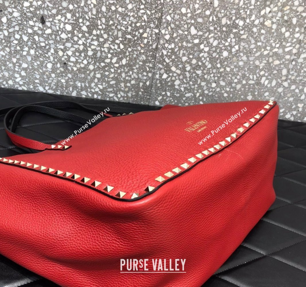 Valentino Rockstud Grainy Calfskin Reversible Tote Bag Red/Black 2024 0077 (LN-240313028)