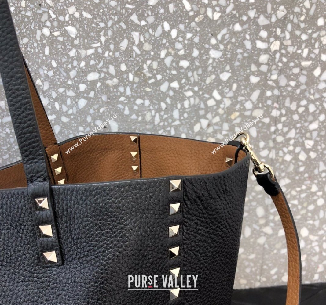 Valentino Rockstud Grainy Calfskin Reversible Tote Bag Brown/Black 2024 0077 (LN-240313029)