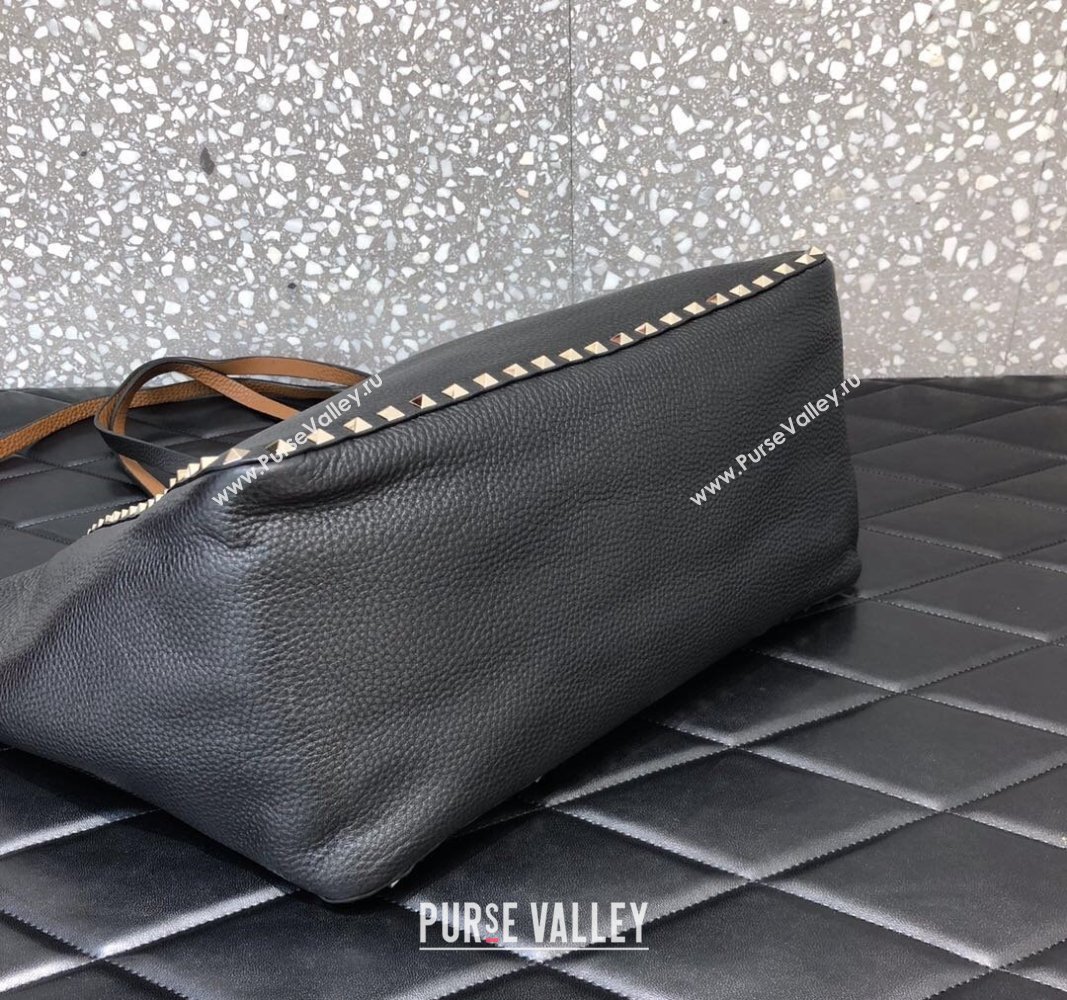 Valentino Rockstud Grainy Calfskin Reversible Tote Bag Brown/Black 2024 0077 (LN-240313029)