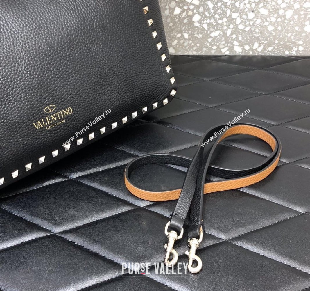 Valentino Rockstud Grainy Calfskin Reversible Tote Bag Brown/Black 2024 0077 (LN-240313029)