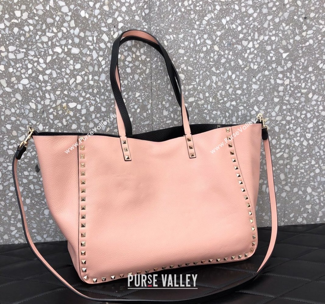 Valentino Rockstud Grainy Calfskin Reversible Tote Bag Pink/Black 2024 0077 (LN-240313030)