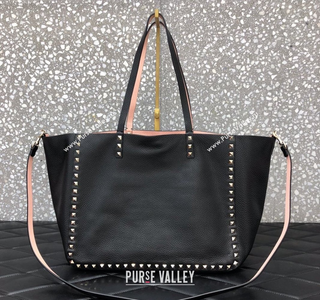Valentino Rockstud Grainy Calfskin Reversible Tote Bag Pink/Black 2024 0077 (LN-240313030)