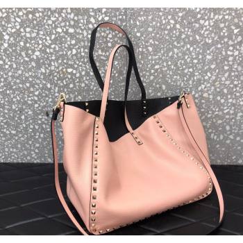Valentino Rockstud Grainy Calfskin Reversible Tote Bag Pink/Black 2024 0077 (LN-240313030)