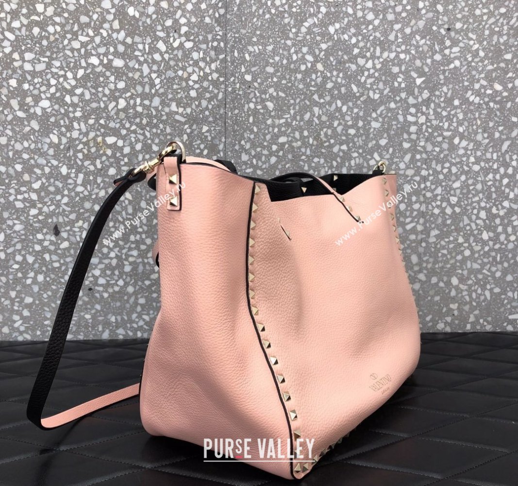 Valentino Rockstud Grainy Calfskin Reversible Tote Bag Pink/Black 2024 0077 (LN-240313030)