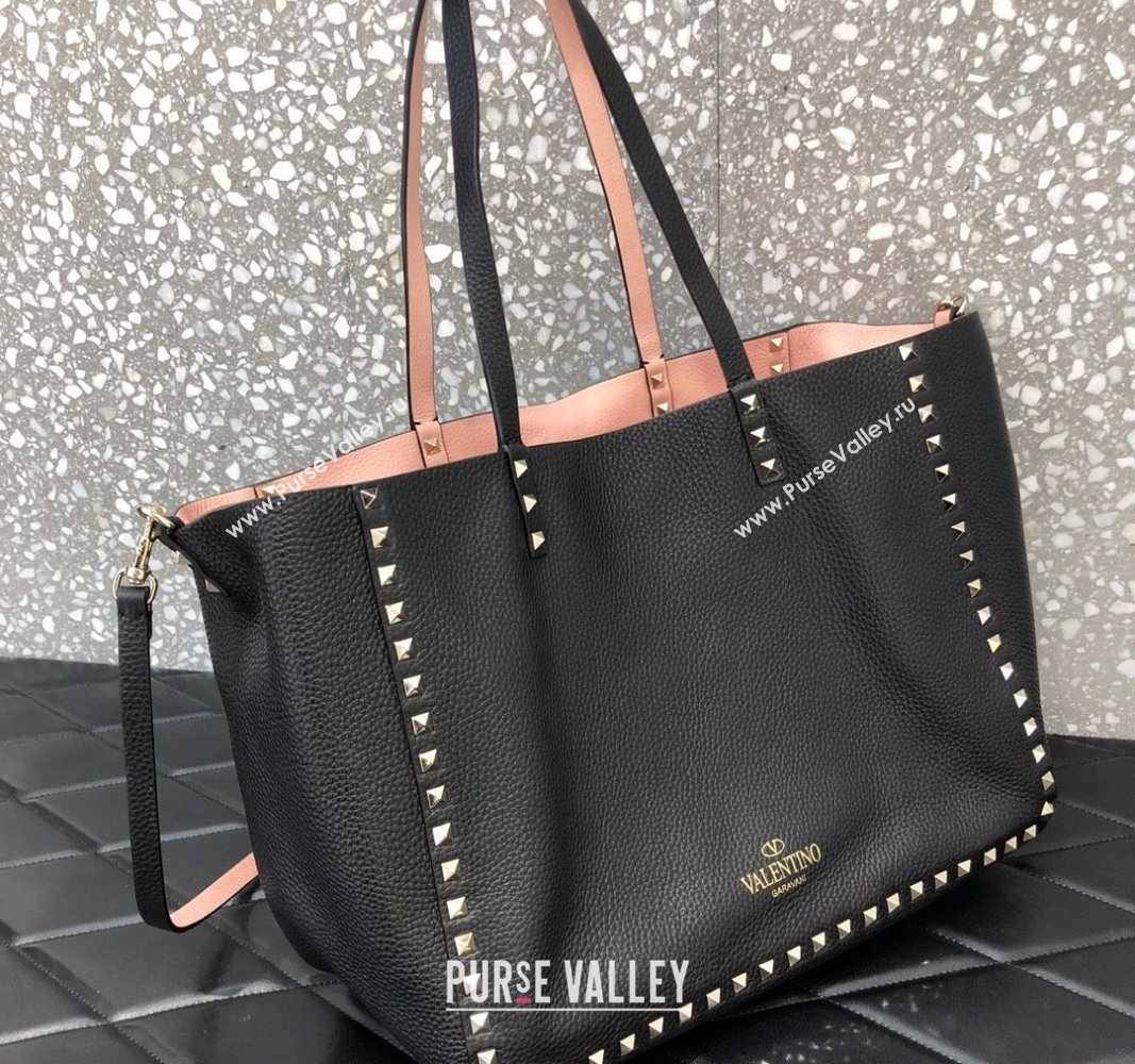 Valentino Rockstud Grainy Calfskin Reversible Tote Bag Pink/Black 2024 0077 (LN-240313030)