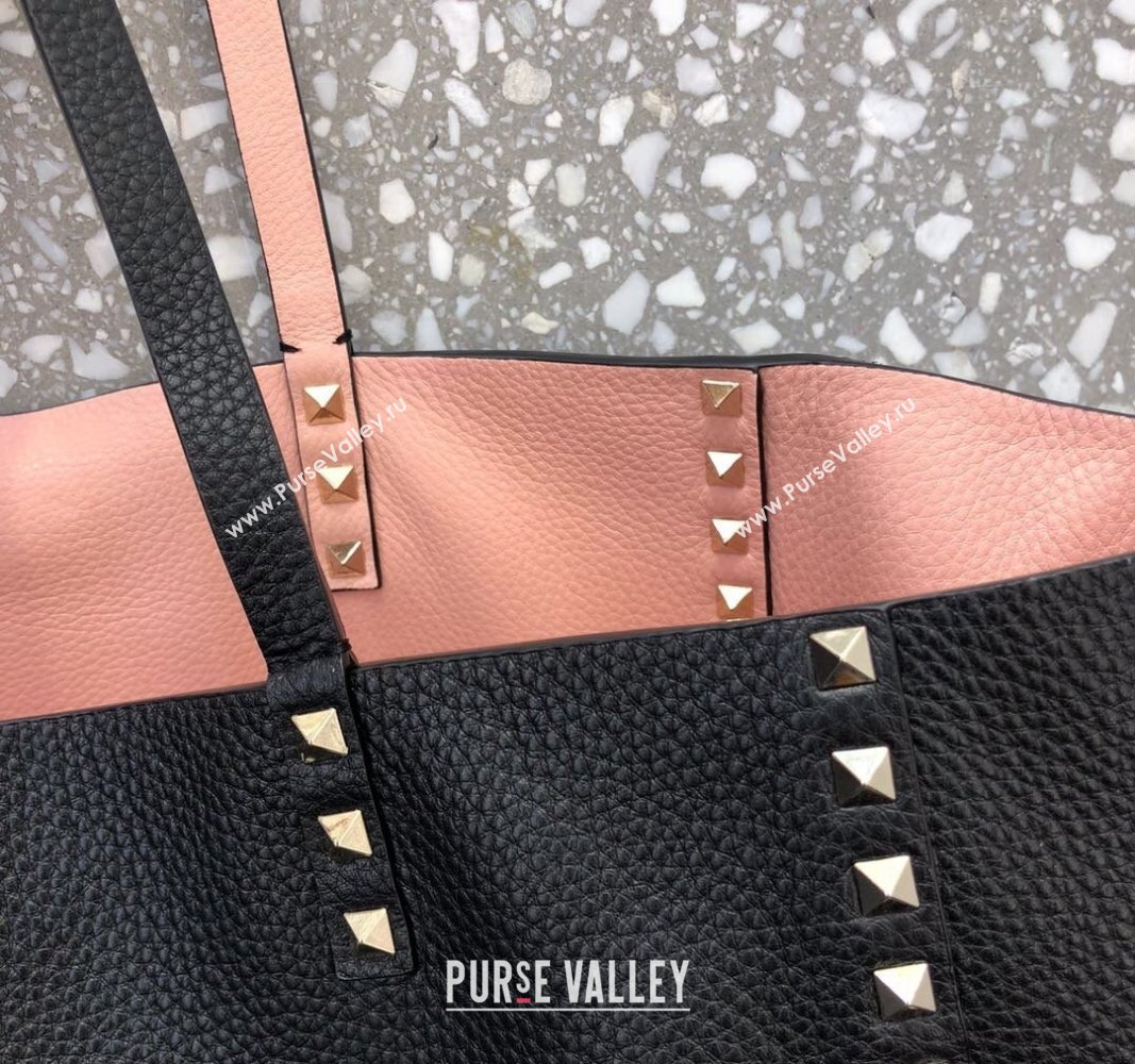 Valentino Rockstud Grainy Calfskin Reversible Tote Bag Pink/Black 2024 0077 (LN-240313030)