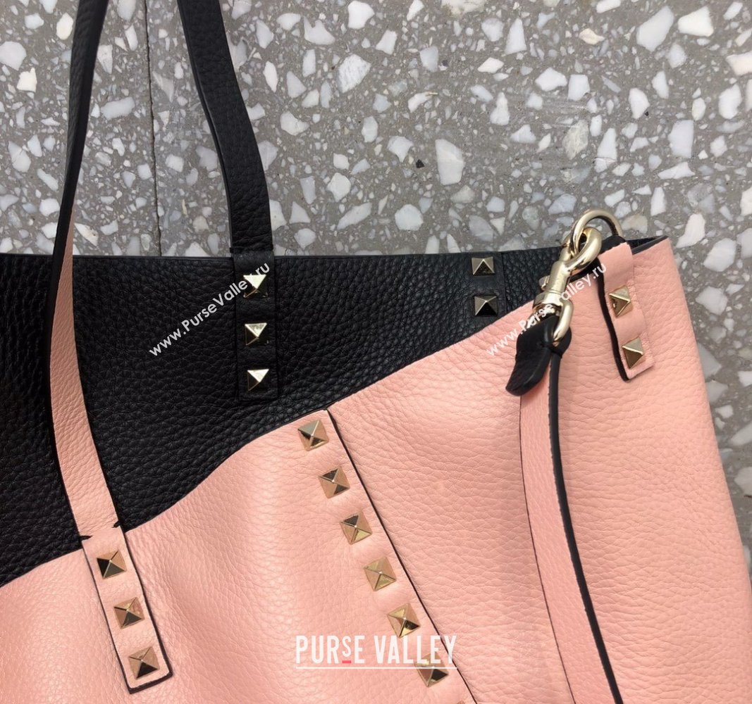 Valentino Rockstud Grainy Calfskin Reversible Tote Bag Pink/Black 2024 0077 (LN-240313030)