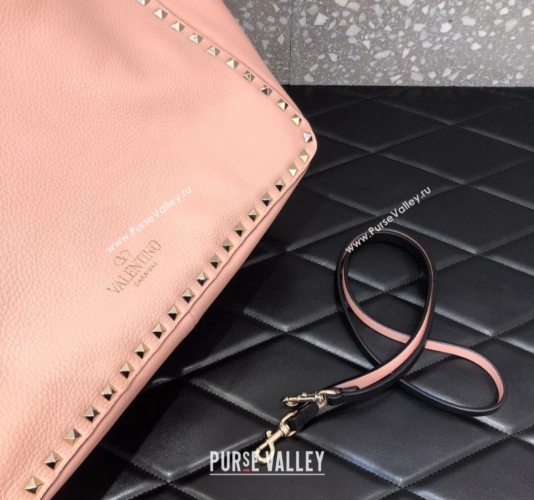 Valentino Rockstud Grainy Calfskin Reversible Tote Bag Pink/Black 2024 0077 (LN-240313030)