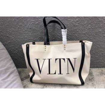 Valentino Small VLTN Print Canvas Tote Bag White/Black 2024 0978 (JD-240313031)