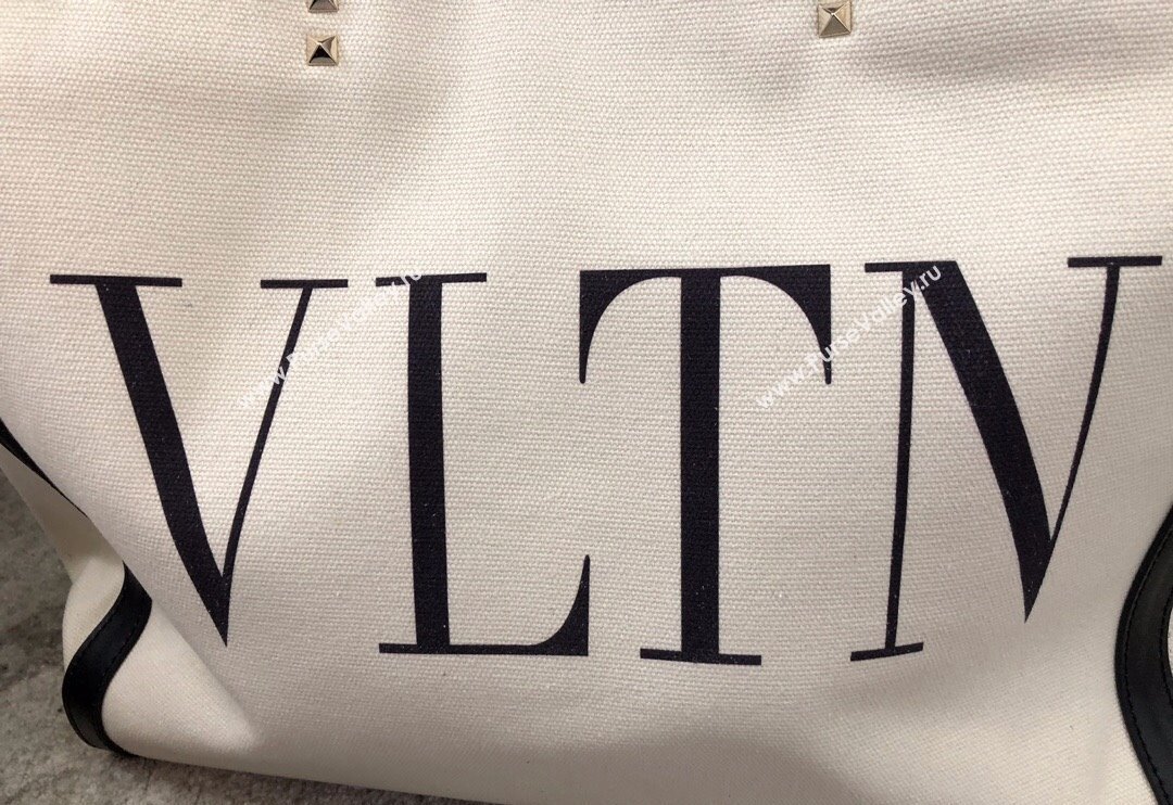 Valentino Small VLTN Print Canvas Tote Bag White/Black 2024 0978 (JD-240313031)