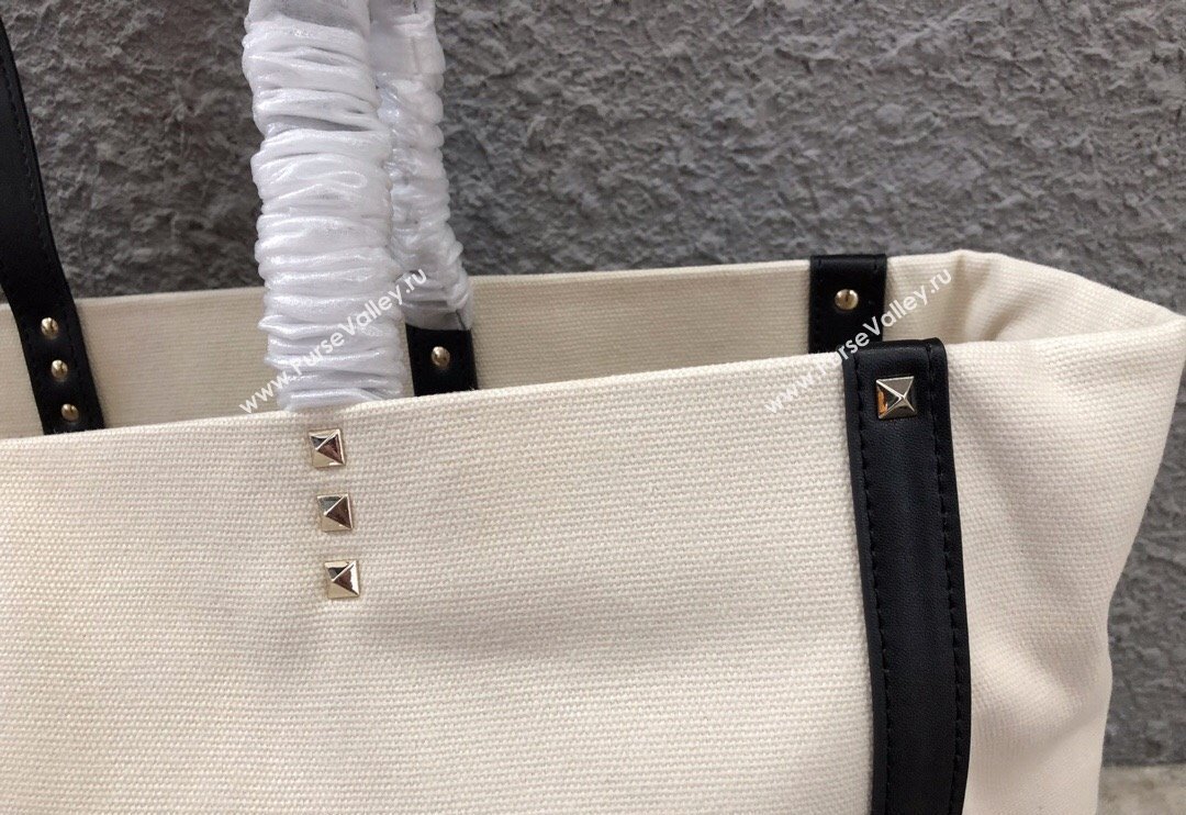 Valentino Small VLTN Print Canvas Tote Bag White/Black 2024 0978 (JD-240313031)