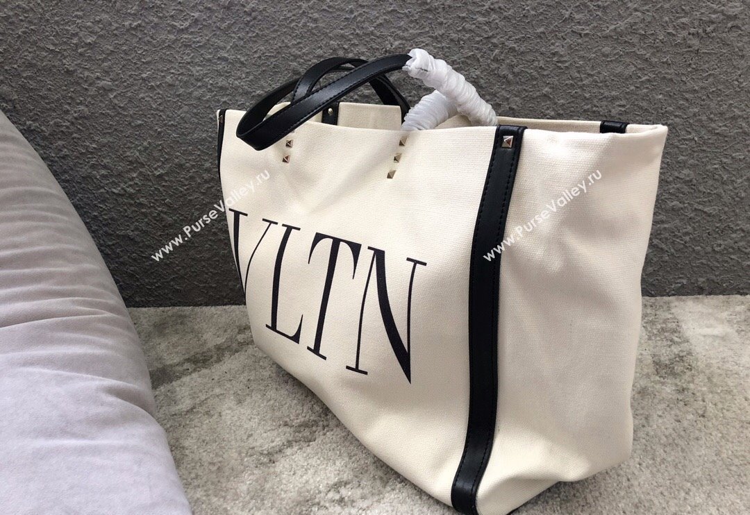 Valentino Small VLTN Print Canvas Tote Bag White/Black 2024 0978 (JD-240313031)