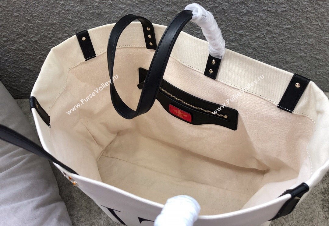 Valentino Small VLTN Print Canvas Tote Bag White/Black 2024 0978 (JD-240313031)
