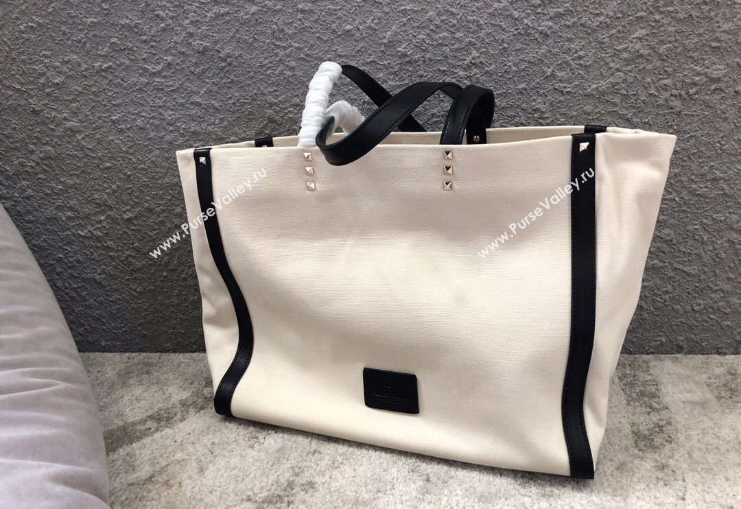 Valentino Small VLTN Print Canvas Tote Bag White/Black 2024 0978 (JD-240313031)