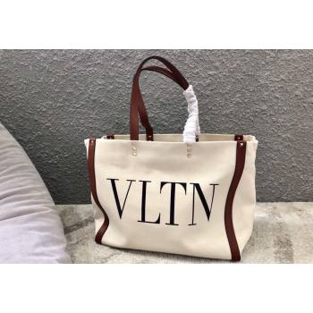 Valentino Small VLTN Print Canvas Tote Bag White/Brown 2024 0978 (JD-240313032)
