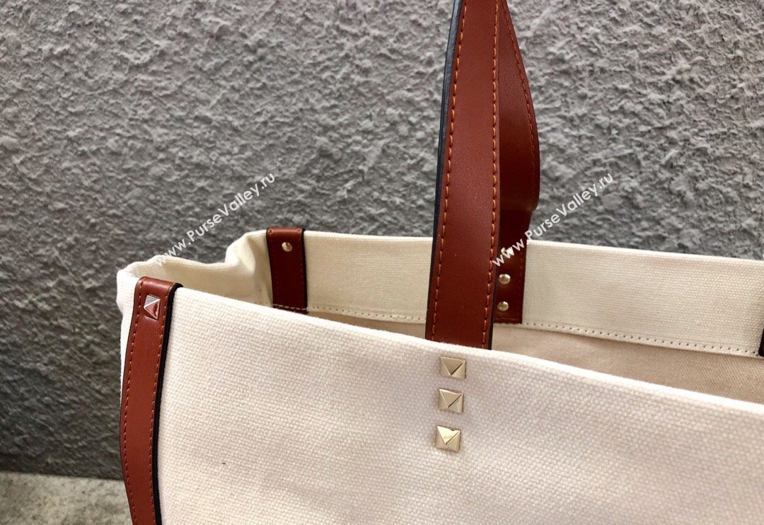 Valentino Small VLTN Print Canvas Tote Bag White/Brown 2024 0978 (JD-240313032)