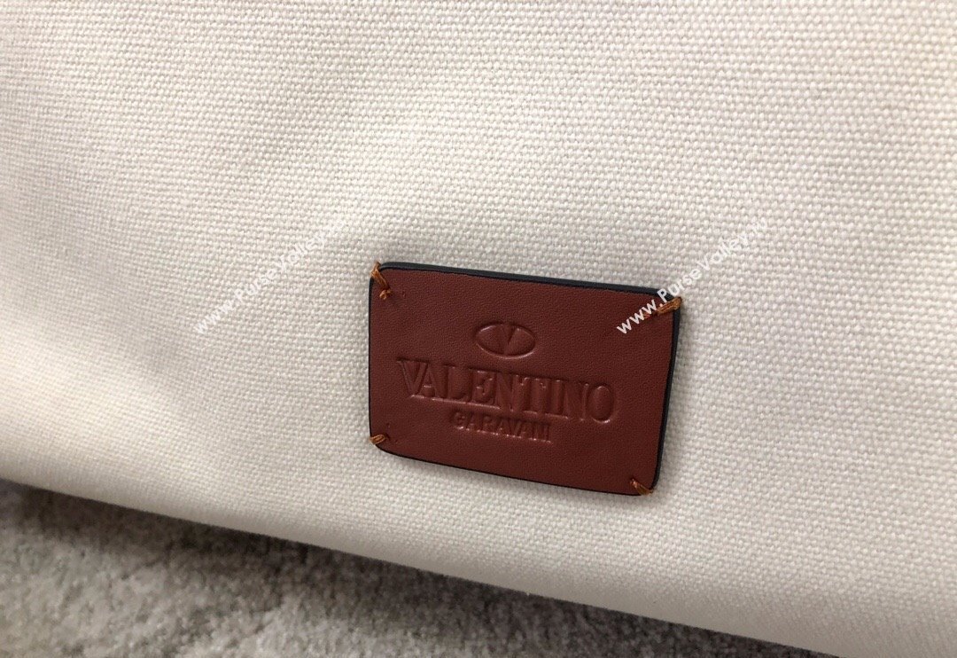 Valentino Small VLTN Print Canvas Tote Bag White/Brown 2024 0978 (JD-240313032)
