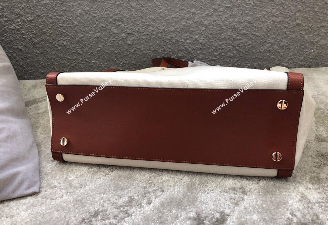 Valentino Small VLTN Print Canvas Tote Bag White/Brown 2024 0978 (JD-240313032)