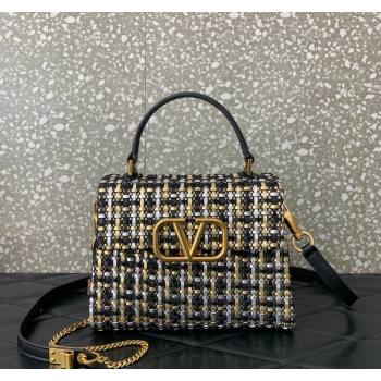 Valentino Small VSling Handbag in Woven Leather 0067 Black/Silver/Gold 2024 (LN-240313014)