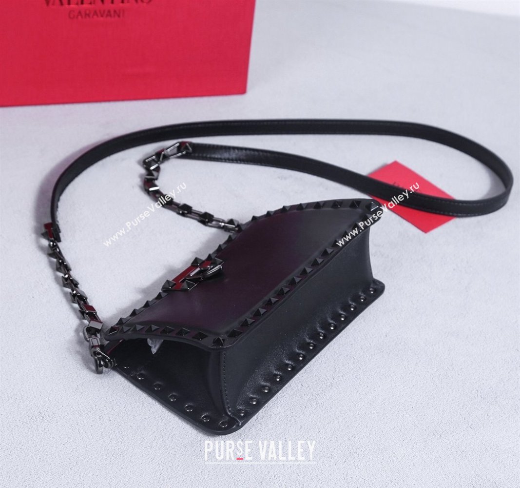 Valentino Rockstud Calfskin Clutch with Strap Black/Gunmetal 2024 22053S (BGJ-240313034)