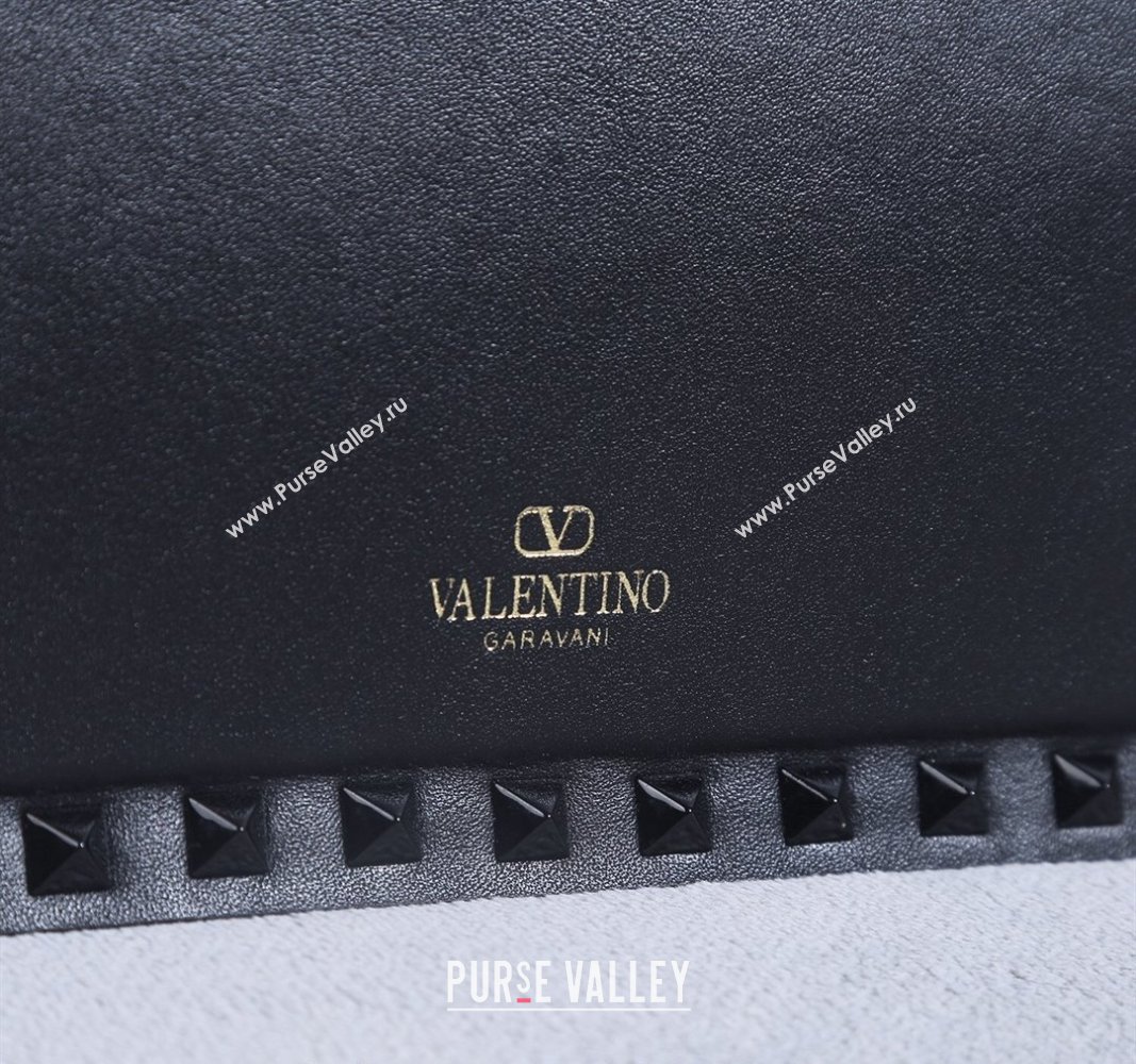 Valentino Rockstud Calfskin Clutch with Strap Black/Gunmetal 2024 22053S (BGJ-240313034)