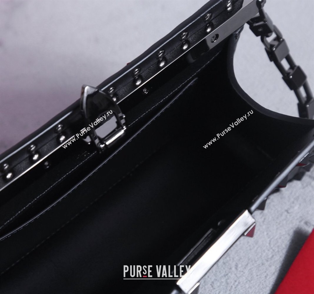 Valentino Rockstud Calfskin Clutch with Strap Black/Gunmetal 2024 22053S (BGJ-240313034)