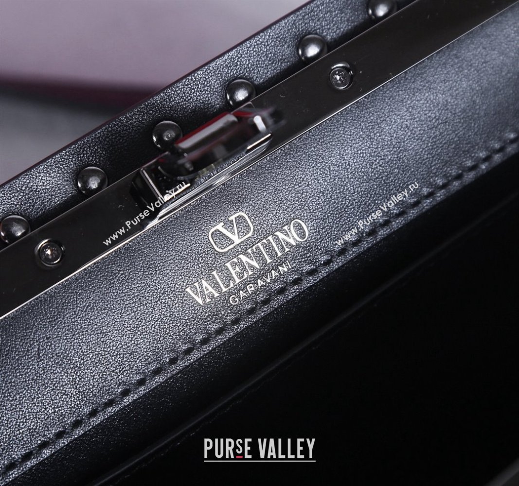 Valentino Rockstud Calfskin Clutch with Strap Black/Gunmetal 2024 22053S (BGJ-240313034)