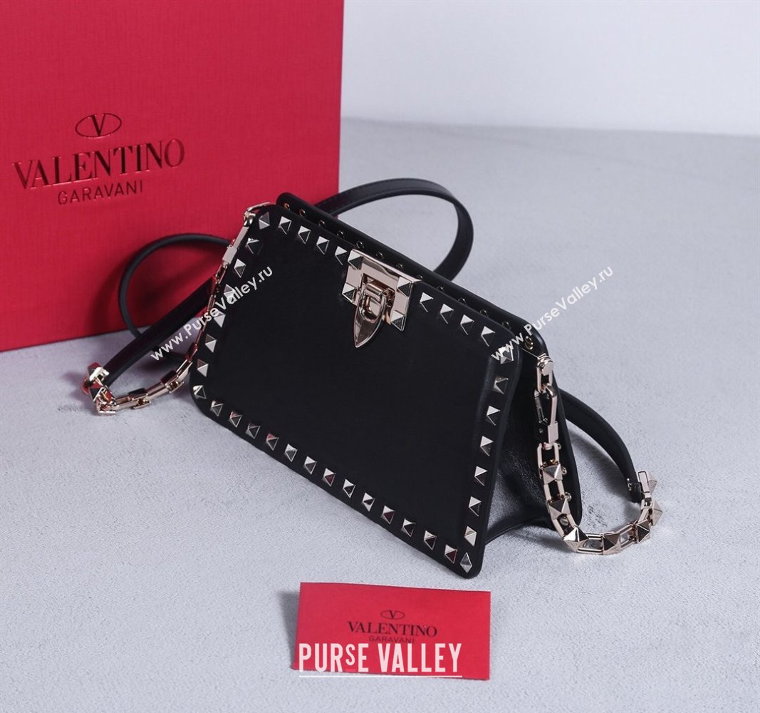 Valentino Rockstud Calfskin Clutch with Strap Black/Gold 2024 22053S (BGJ-240313036)
