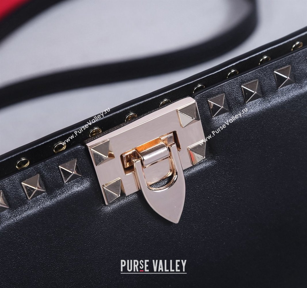 Valentino Rockstud Calfskin Clutch with Strap Black/Gold 2024 22053S (BGJ-240313036)