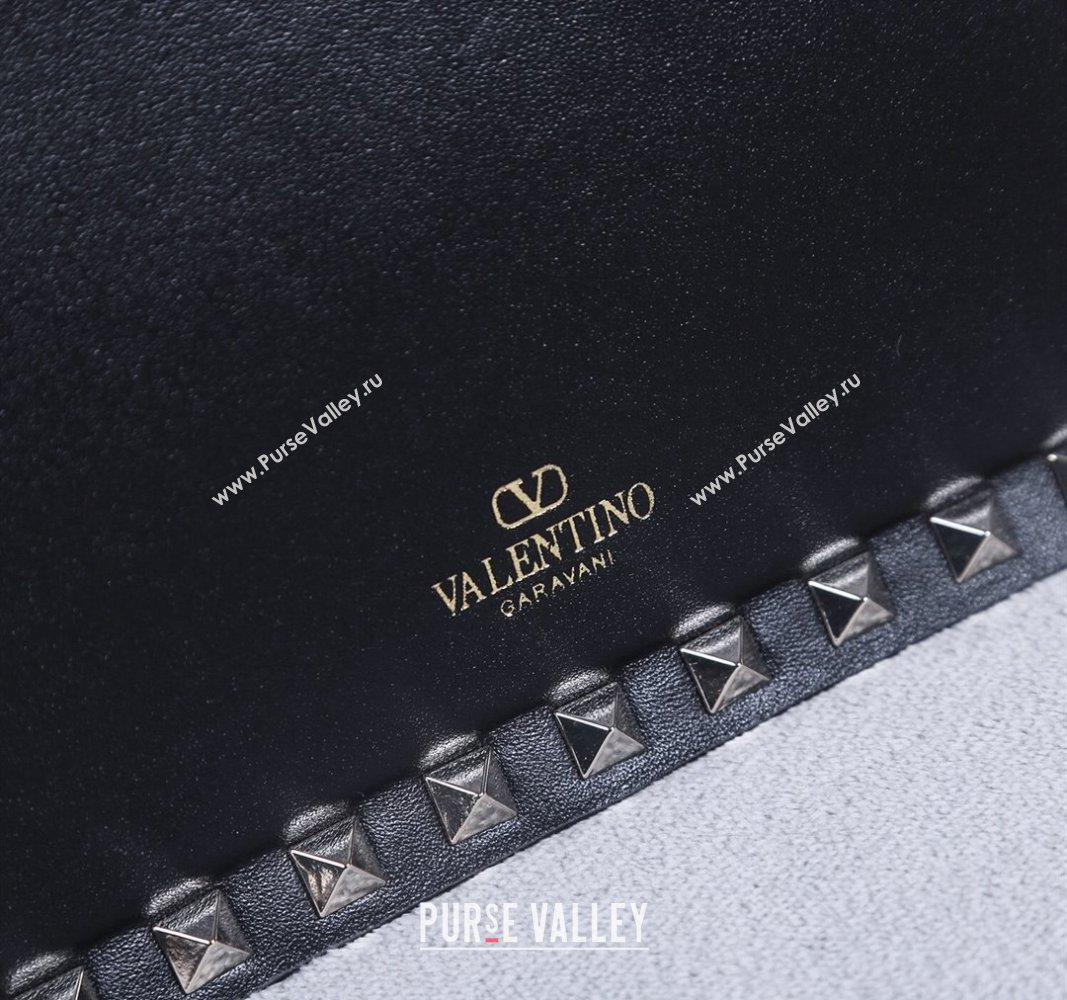 Valentino Rockstud Calfskin Clutch with Strap Black/Gold 2024 22053S (BGJ-240313036)