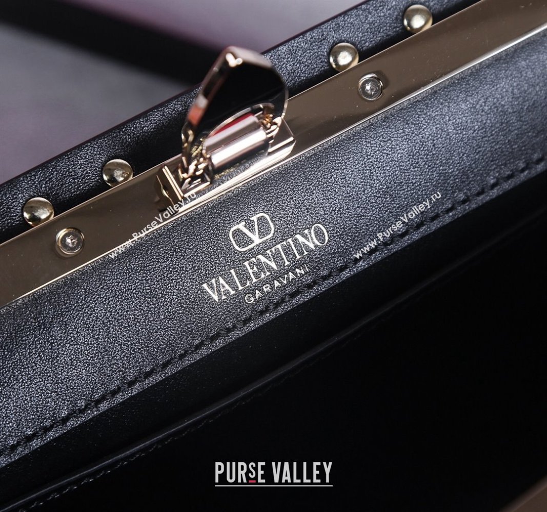 Valentino Rockstud Calfskin Clutch with Strap Black/Gold 2024 22053S (BGJ-240313036)