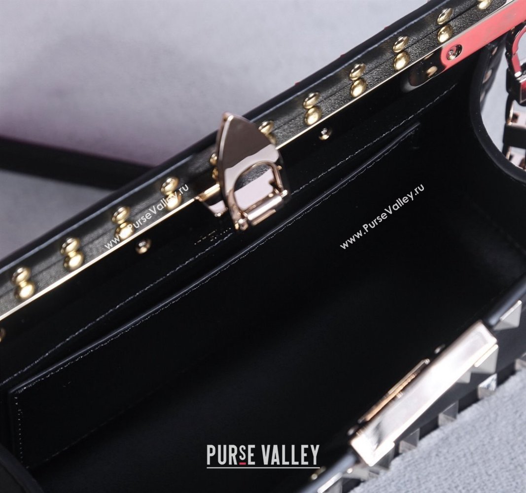 Valentino Rockstud Calfskin Clutch with Strap Black/Gold 2024 22053S (BGJ-240313036)