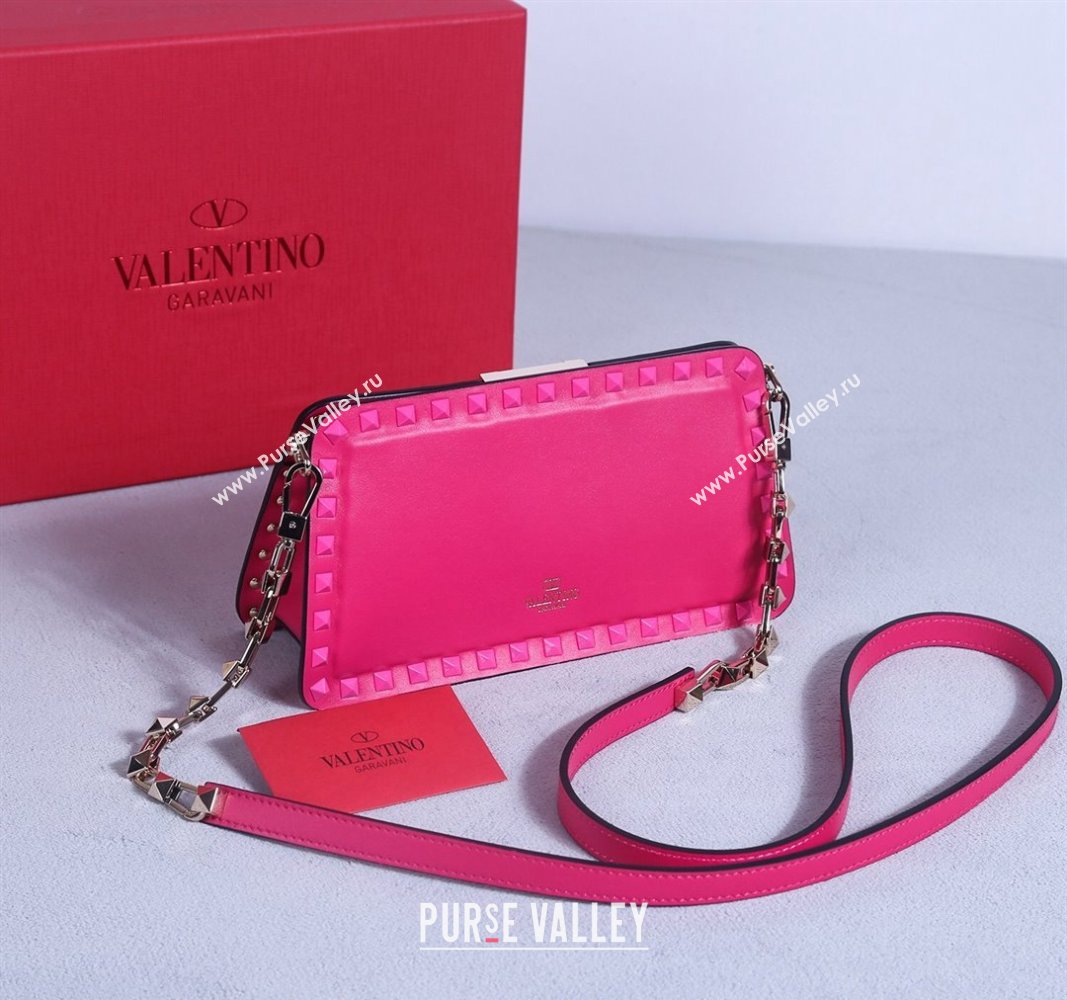 Valentino Rockstud Calfskin Clutch with Strap Pink 2024 22053S (BGJ-240313037)