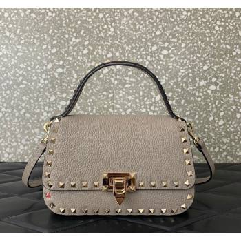 Valentino Rockstud Grainy Calfskin Mini Top Handle Bag Grey 2024 0345 (LN-240313016)
