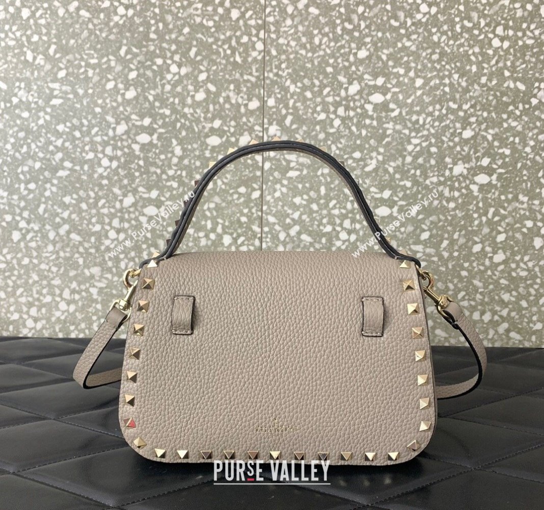 Valentino Rockstud Grainy Calfskin Mini Top Handle Bag Grey 2024 0345 (LN-240313016)