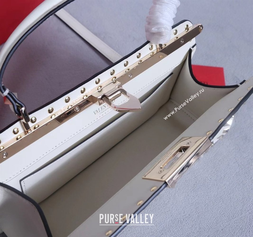 Valentino Rockstud Padded Nappa Leather Top Handle Bag White 2024 22053L (BGJ-240313039)