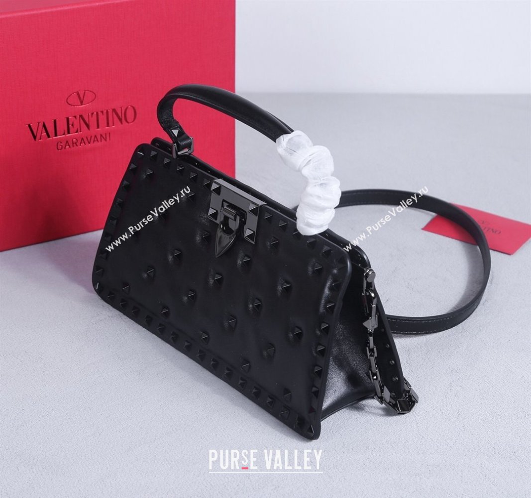 Valentino Rockstud Padded Nappa Leather Top Handle Bag Black/Gunmetal 2024 22053L (BGJ-240313040)