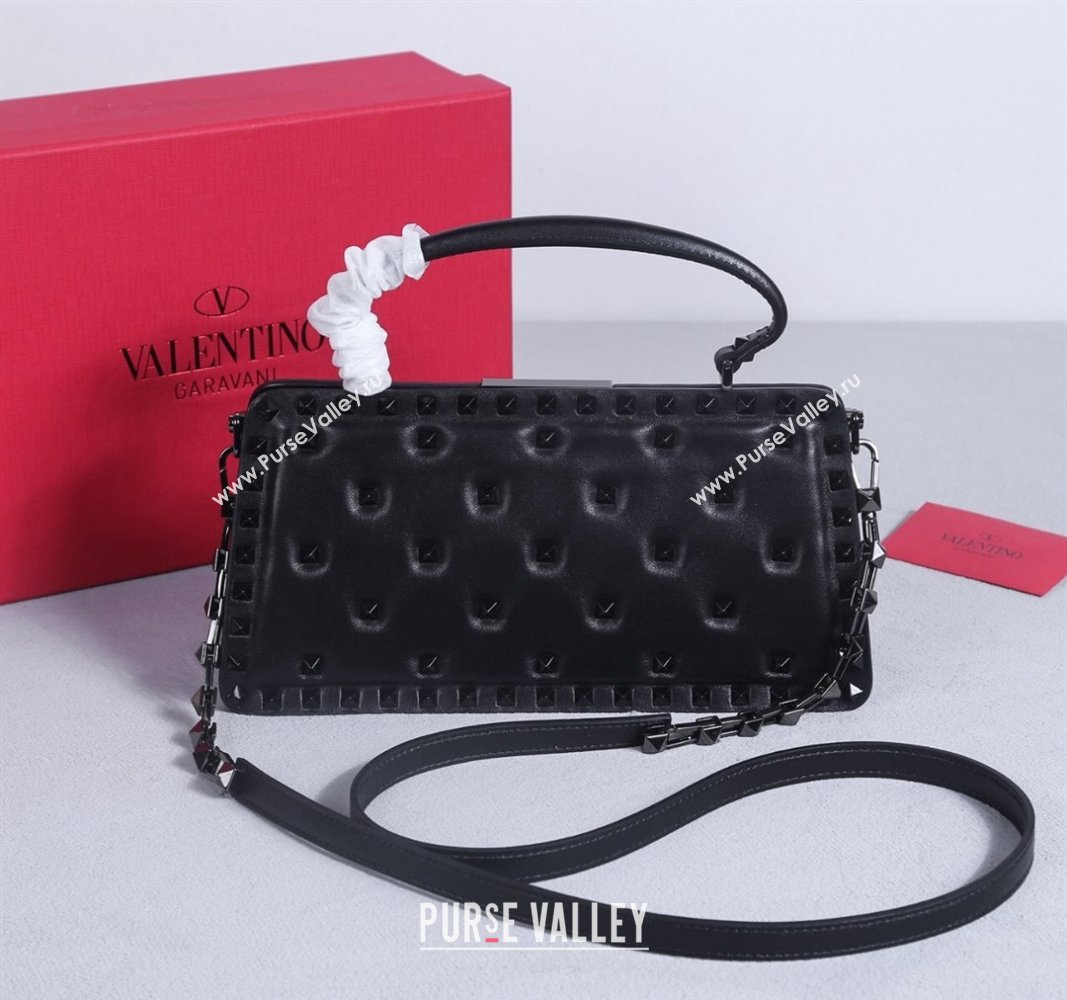 Valentino Rockstud Padded Nappa Leather Top Handle Bag Black/Gunmetal 2024 22053L (BGJ-240313040)