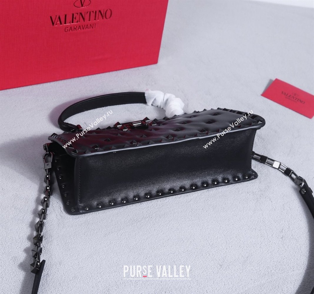 Valentino Rockstud Padded Nappa Leather Top Handle Bag Black/Gunmetal 2024 22053L (BGJ-240313040)