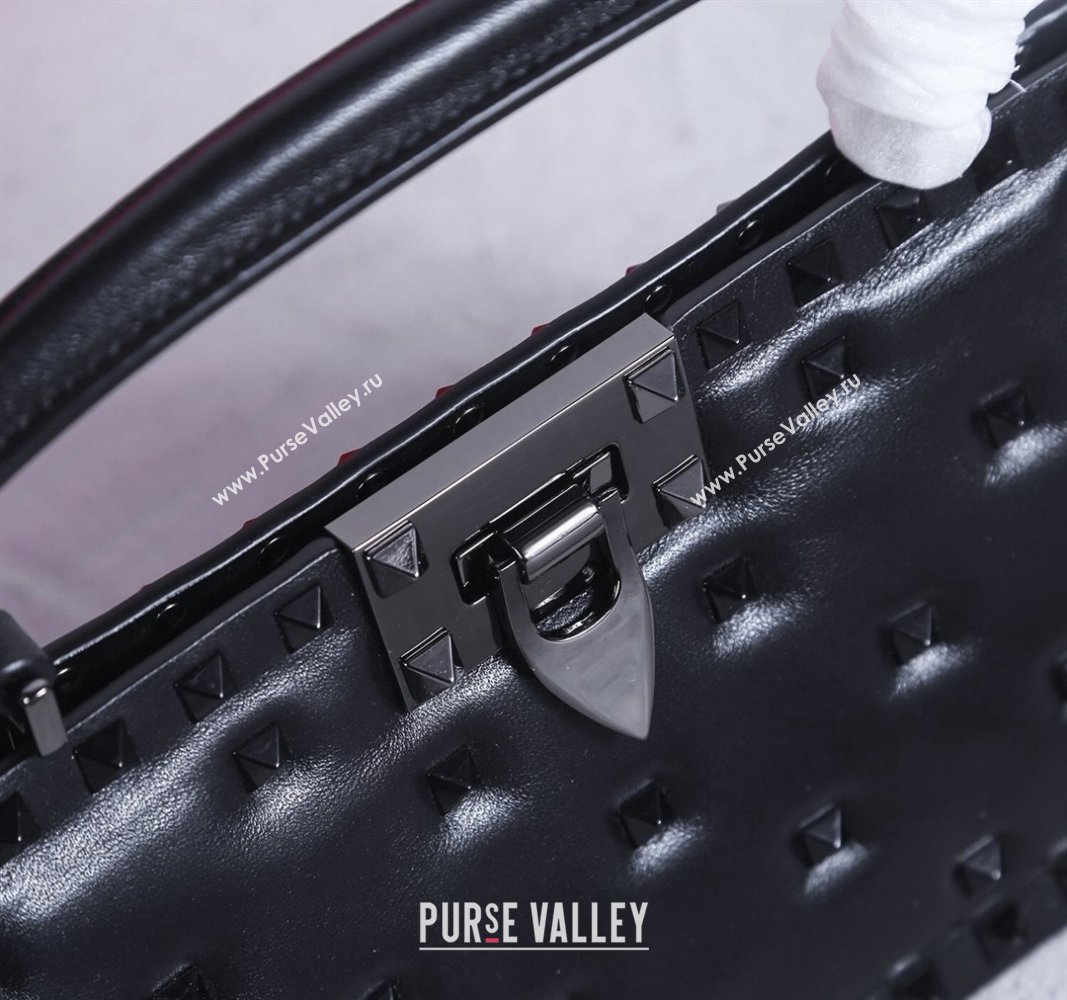 Valentino Rockstud Padded Nappa Leather Top Handle Bag Black/Gunmetal 2024 22053L (BGJ-240313040)