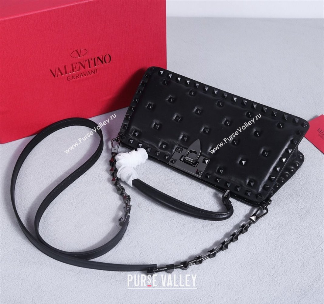Valentino Rockstud Padded Nappa Leather Top Handle Bag Black/Gunmetal 2024 22053L (BGJ-240313040)