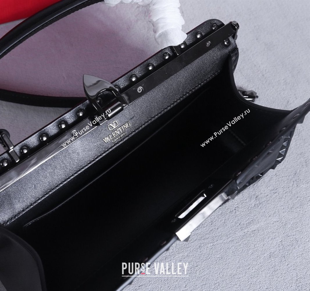 Valentino Rockstud Padded Nappa Leather Top Handle Bag Black/Gunmetal 2024 22053L (BGJ-240313040)