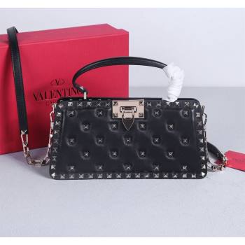Valentino Rockstud Padded Nappa Leather Top Handle Bag Black/Gold 2024 22053L (BGJ-240313042)