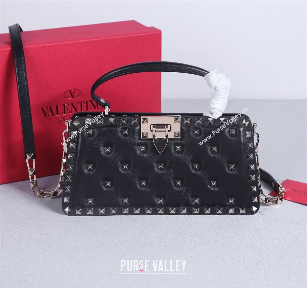 Valentino Rockstud Padded Nappa Leather Top Handle Bag Black/Gold 2024 22053L (BGJ-240313042)