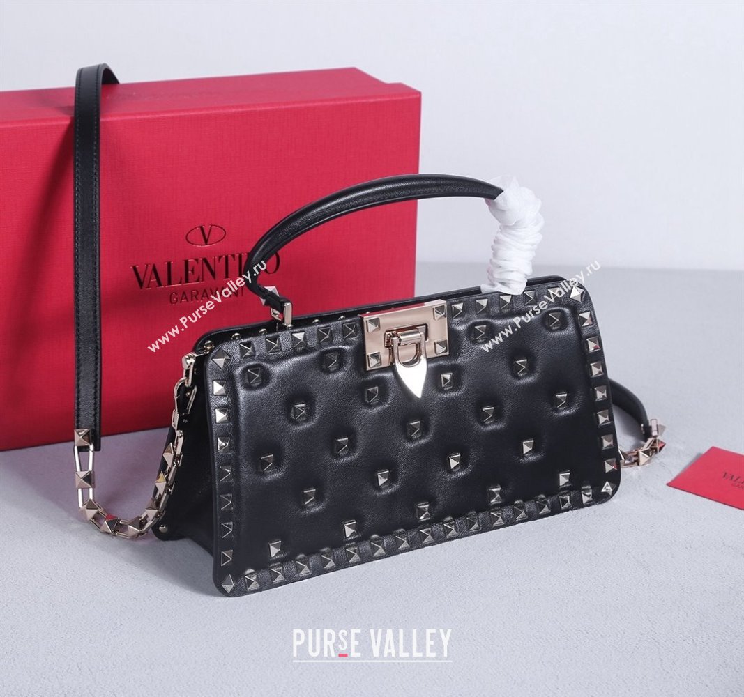 Valentino Rockstud Padded Nappa Leather Top Handle Bag Black/Gold 2024 22053L (BGJ-240313042)